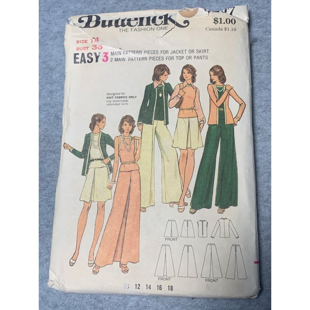 Butterick 3207 Vintage Sewing Pattern Size 14 Jacket Skirt Pants Uncut 1970s Ret
